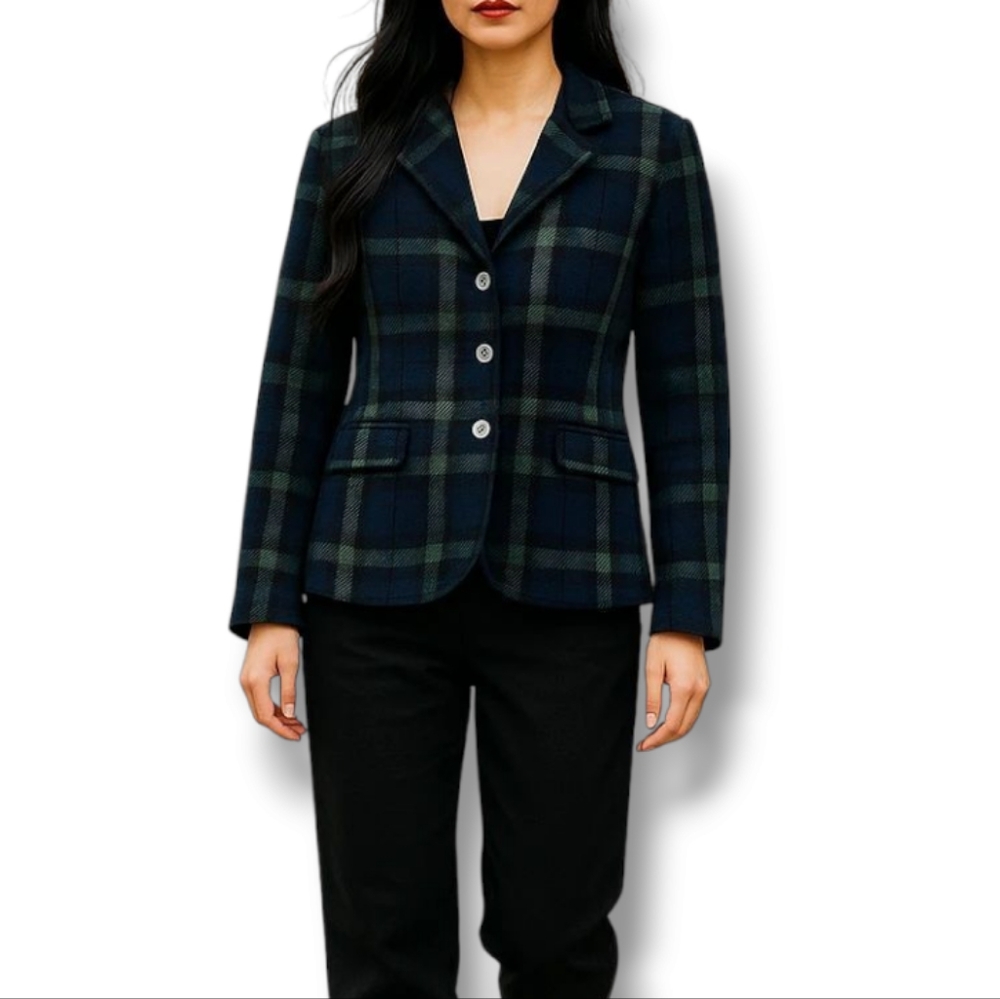 Foxcroft Tartan Plaid Knit Blazer Jacket Size Medium